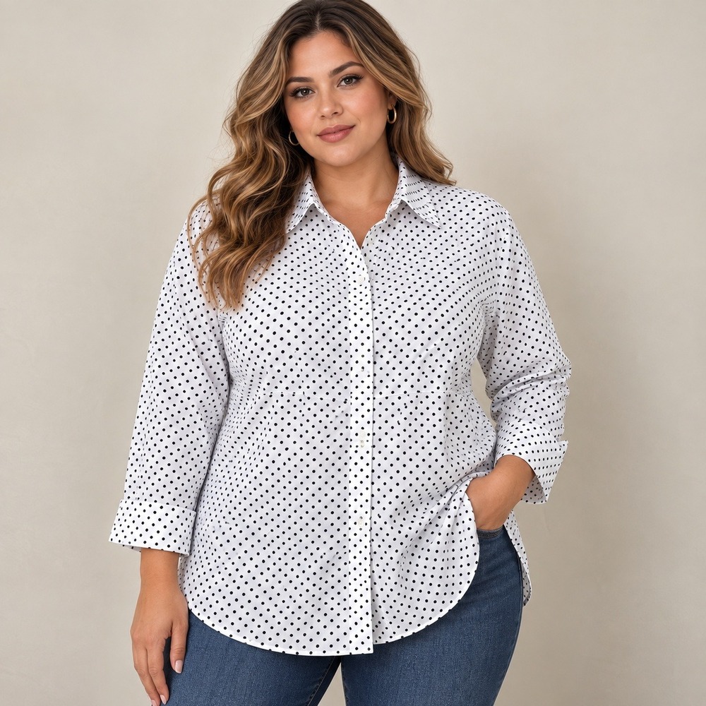 Lauren Ralph Lauren Womens Polka Dot Non Iron Cotton Button Down Shirt White XL